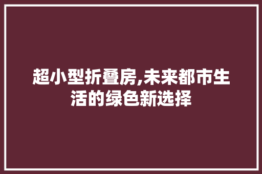 超小型折叠房,未来都市生活的绿色新选择