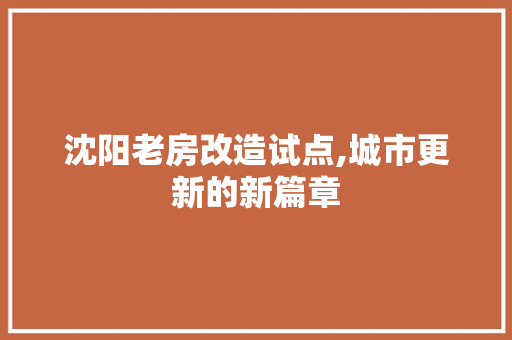 沈阳老房改造试点,城市更新的新篇章