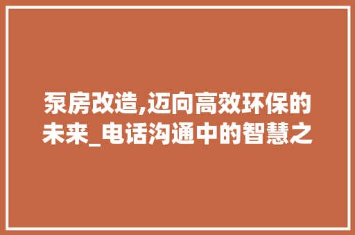 泵房改造,迈向高效环保的未来_电话沟通中的智慧之光