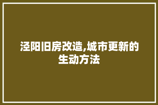 泾阳旧房改造,城市更新的生动方法
