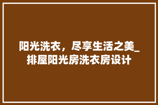 阳光洗衣，尽享生活之美_排屋阳光房洗衣房设计