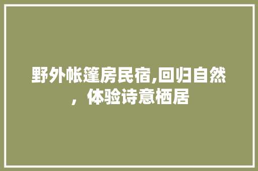 野外帐篷房民宿,回归自然，体验诗意栖居