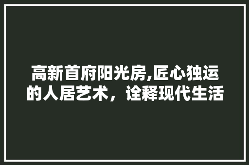 高新首府阳光房,匠心独运的人居艺术，诠释现代生活新风尚