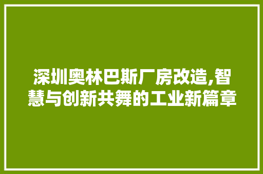 深圳奥林巴斯厂房改造,智慧与创新共舞的工业新篇章