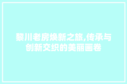 黎川老房焕新之旅,传承与创新交织的美丽画卷