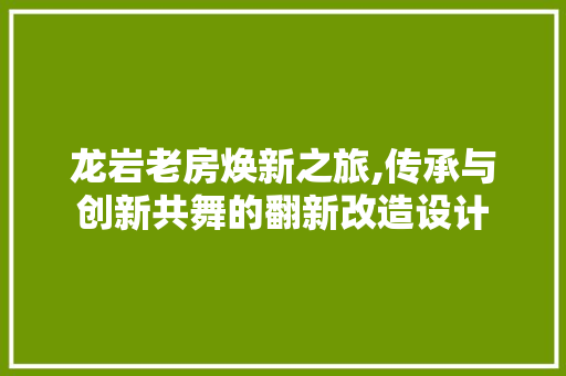 龙岩老房焕新之旅,传承与创新共舞的翻新改造设计