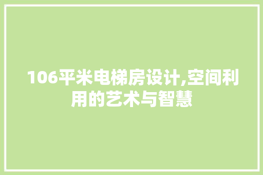 106平米电梯房设计,空间利用的艺术与智慧
