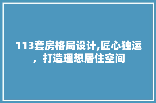 113套房格局设计,匠心独运，打造理想居住空间
