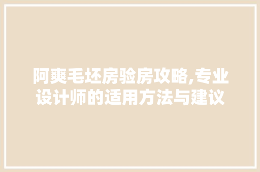 阿爽毛坯房验房攻略,专业设计师的适用方法与建议