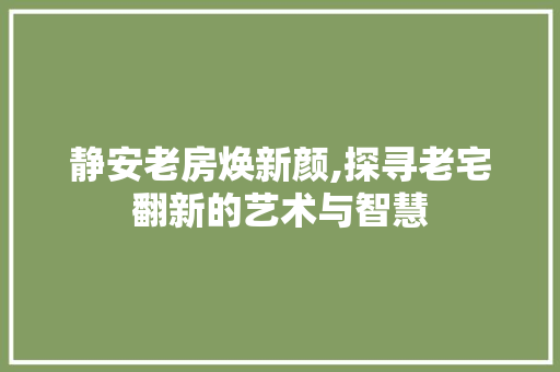 静安老房焕新颜,探寻老宅翻新的艺术与智慧