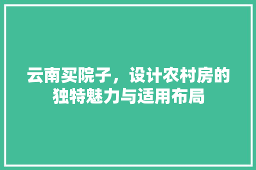云南买院子，设计农村房的独特魅力与适用布局