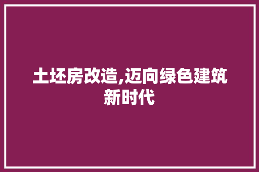 土坯房改造,迈向绿色建筑新时代