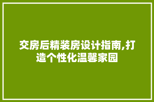 交房后精装房设计指南,打造个性化温馨家园