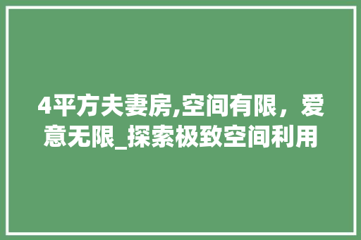 4平方夫妻房,空间有限，爱意无限_探索极致空间利用的艺术
