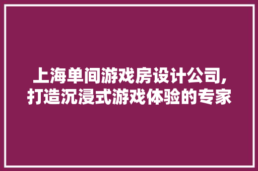 上海单间游戏房设计公司,打造沉浸式游戏体验的专家