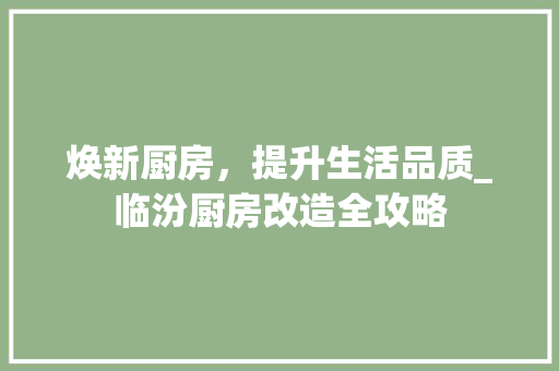 焕新厨房，提升生活品质_临汾厨房改造全攻略