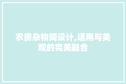 农房杂物间设计,适用与美观的完美融合