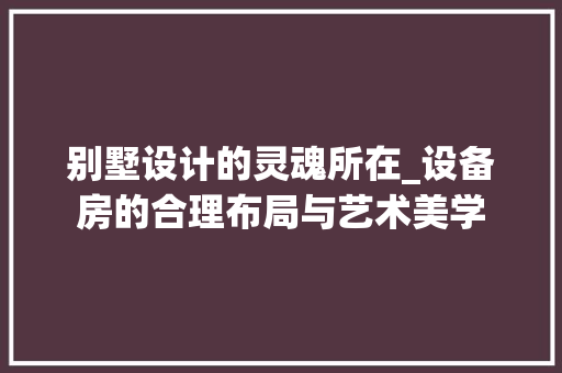别墅设计的灵魂所在_设备房的合理布局与艺术美学