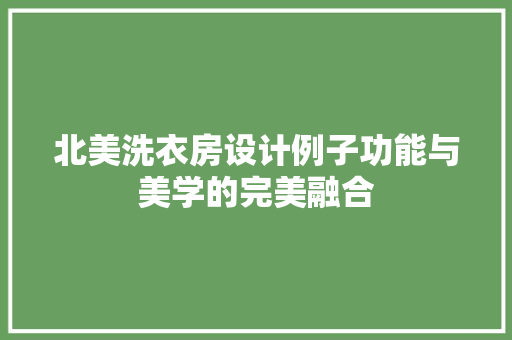 北美洗衣房设计例子功能与美学的完美融合