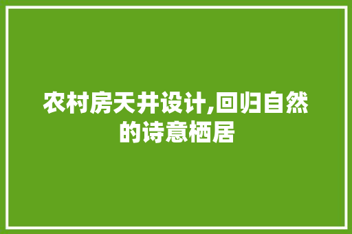 农村房天井设计,回归自然的诗意栖居