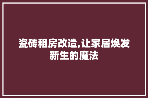 瓷砖租房改造,让家居焕发新生的魔法
