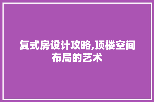 复式房设计攻略,顶楼空间布局的艺术