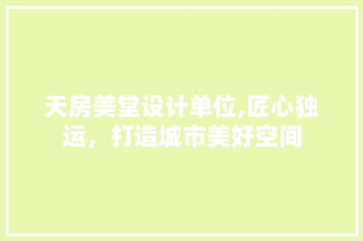 天房美堂设计单位,匠心独运，打造城市美好空间