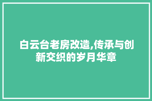 白云台老房改造,传承与创新交织的岁月华章
