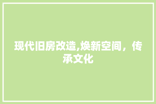 现代旧房改造,焕新空间，传承文化