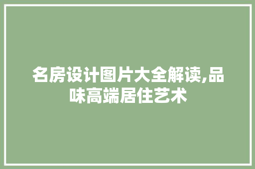 名房设计图片大全解读,品味高端居住艺术