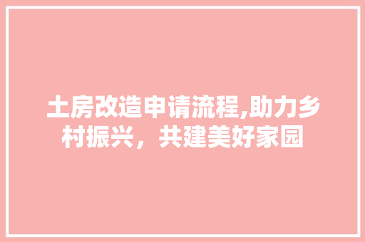 土房改造申请流程,助力乡村振兴，共建美好家园