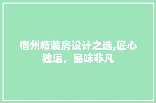 宿州精装房设计之选,匠心独运，品味非凡