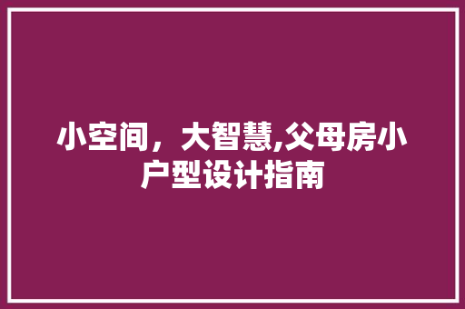小空间，大智慧,父母房小户型设计指南