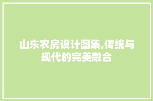 山东农房设计图集,传统与现代的完美融合