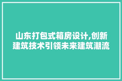 山东打包式箱房设计,创新建筑技术引领未来建筑潮流