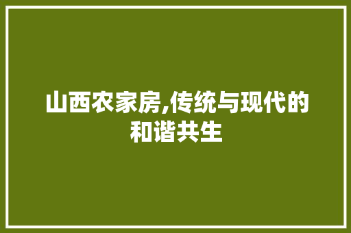 山西农家房,传统与现代的和谐共生