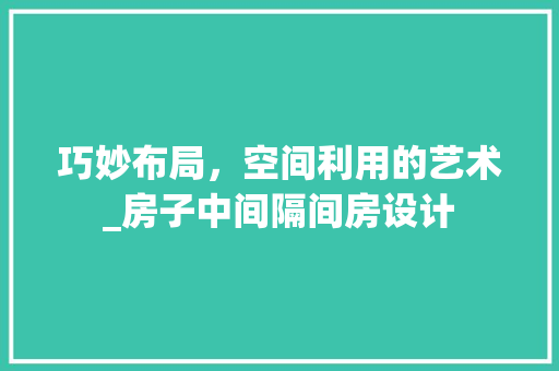 巧妙布局，空间利用的艺术_房子中间隔间房设计