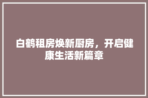白鹤租房焕新厨房，开启健康生活新篇章