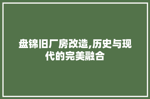 盘锦旧厂房改造,历史与现代的完美融合