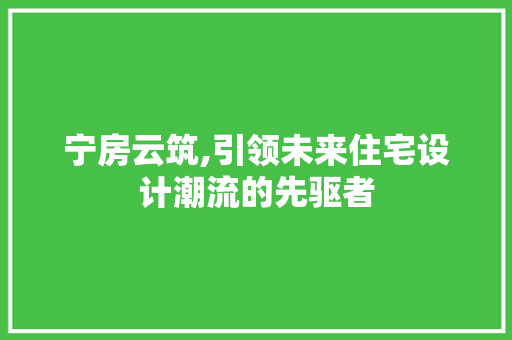 宁房云筑,引领未来住宅设计潮流的先驱者