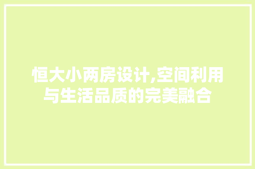 恒大小两房设计,空间利用与生活品质的完美融合