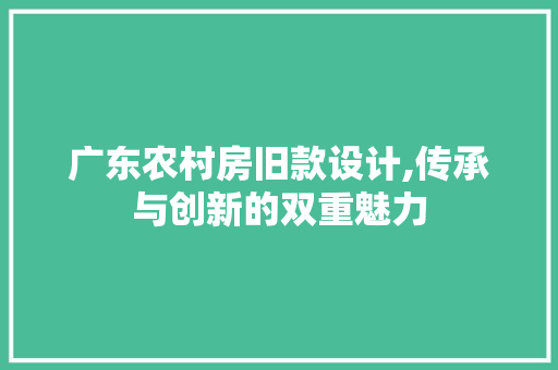 广东农村房旧款设计,传承与创新的双重魅力