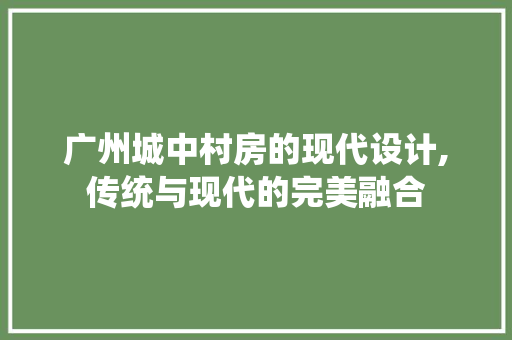 广州城中村房的现代设计,传统与现代的完美融合