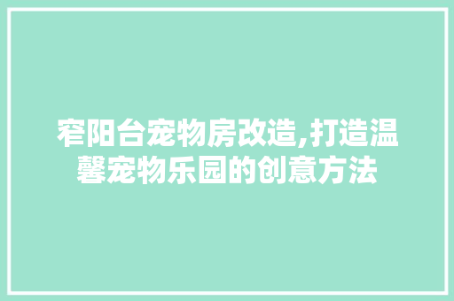 窄阳台宠物房改造,打造温馨宠物乐园的创意方法