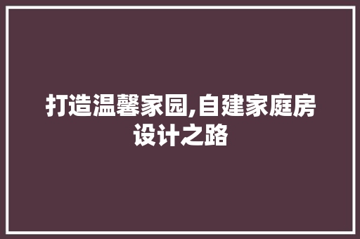 打造温馨家园,自建家庭房设计之路
