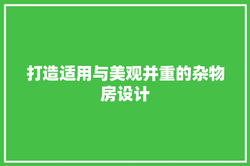 打造适用与美观并重的杂物房设计