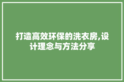 打造高效环保的洗衣房,设计理念与方法分享