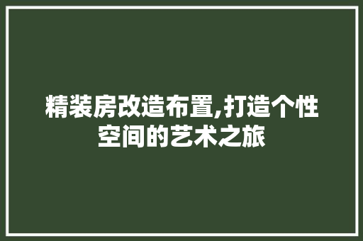 精装房改造布置,打造个性空间的艺术之旅