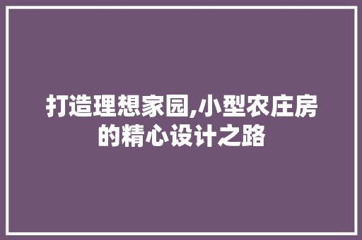 打造理想家园,小型农庄房的精心设计之路