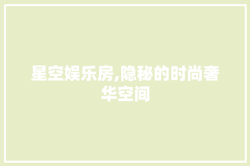 星空娱乐房,隐秘的时尚奢华空间